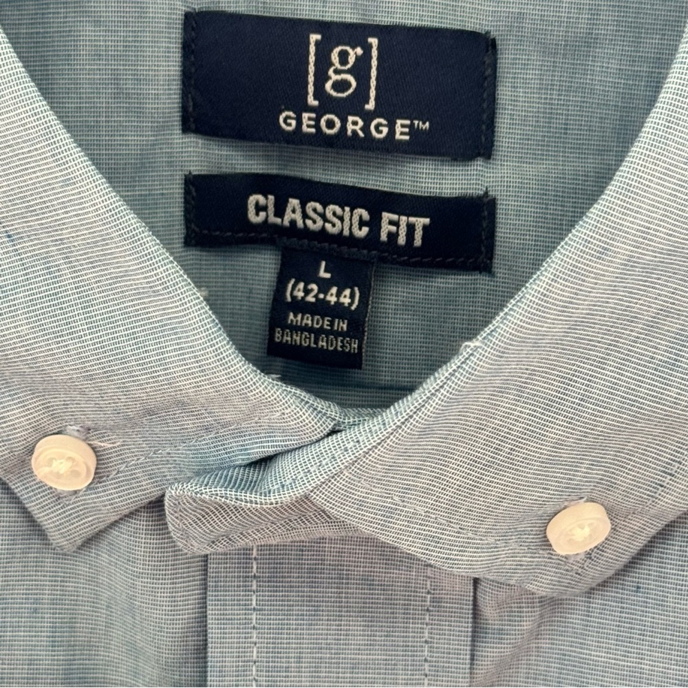 George Men’s Blue Long Sleeve Poplin Shirt Wrinkle Resistant Size Large 42-44 - Picture 2 of 8